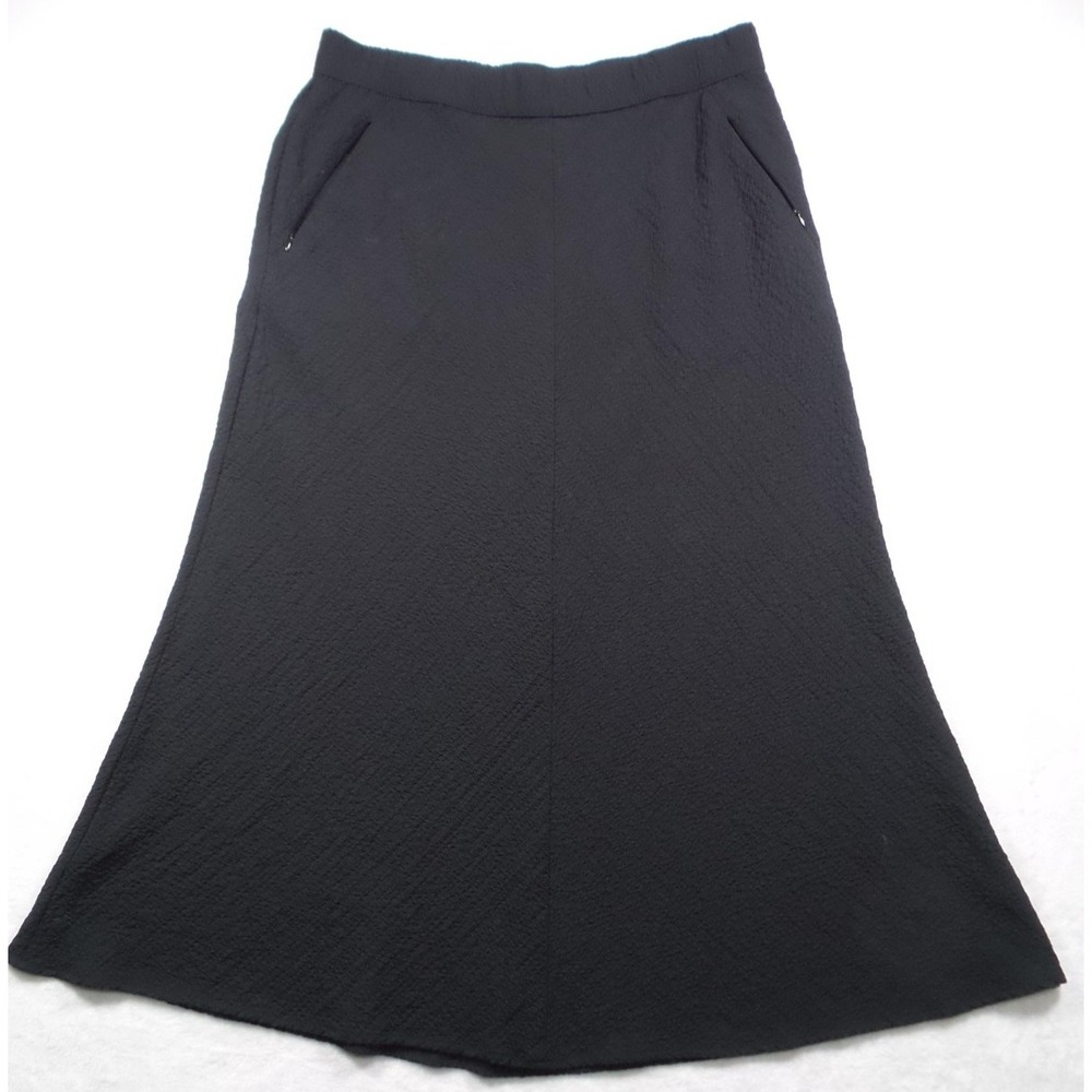 Orvis‎ Skirt Womens Medium Black Textured Pull On Pockets Stretch Long Flared